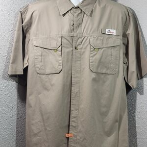 Men's Khaki Short Sleeve Button-Up Shirt with Dual Chest Pockets